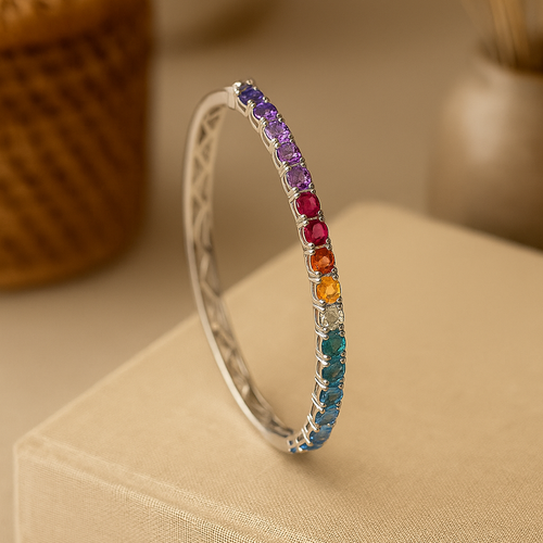 Silver & Rainbow Shine Cubic Zirconia Bangle