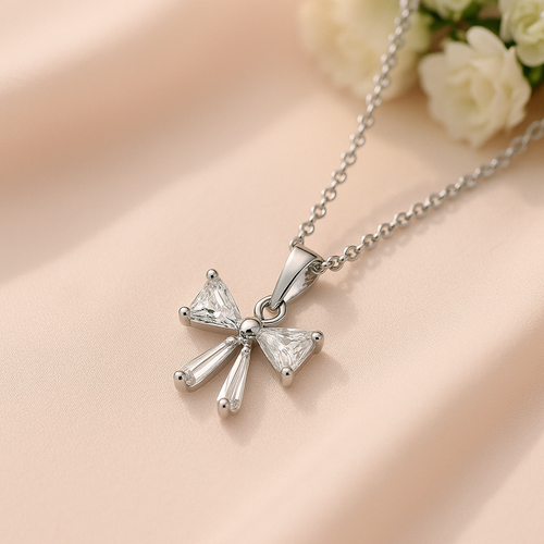 Silver and Cubic Zirconia Sparkle Bow Necklace