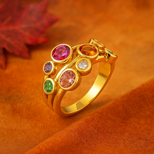 Silver, Gold & Rainbow Dance Cubic Zirconia Bubble Ring