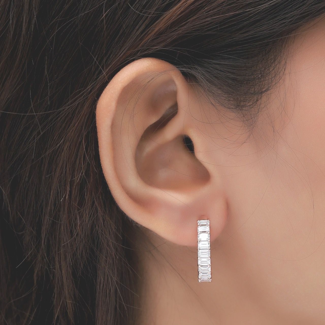 Emerald Cut Lab Grown Diamond Hoop Earrings