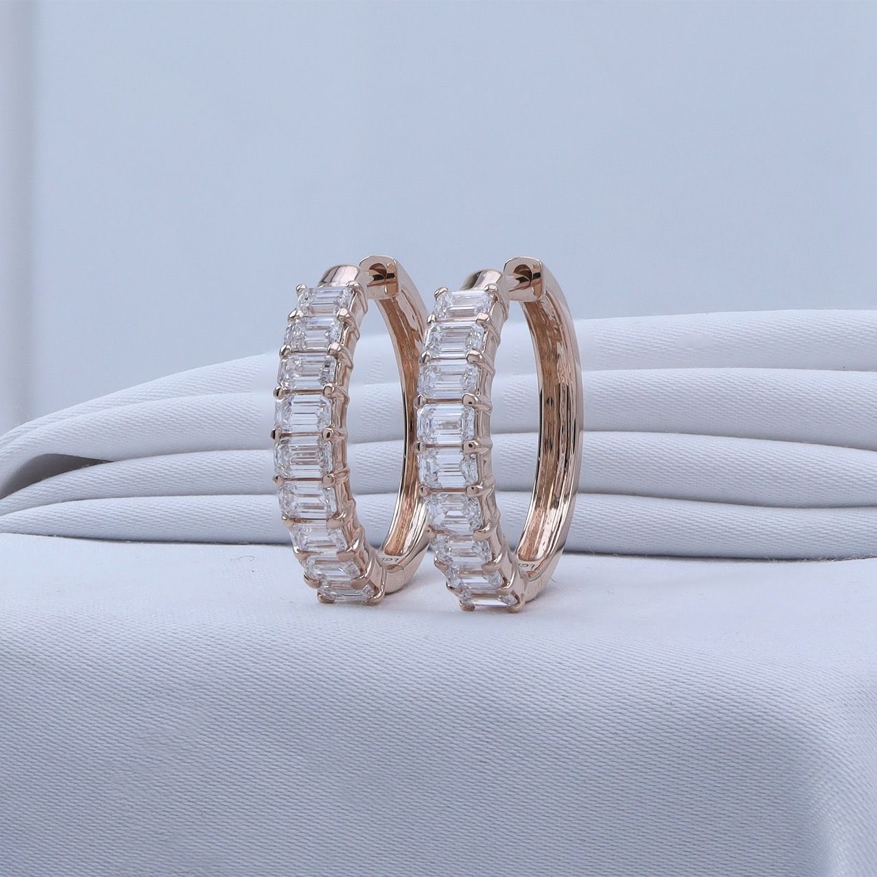 Emerald Cut Lab Grown Diamond Hoop Earrings