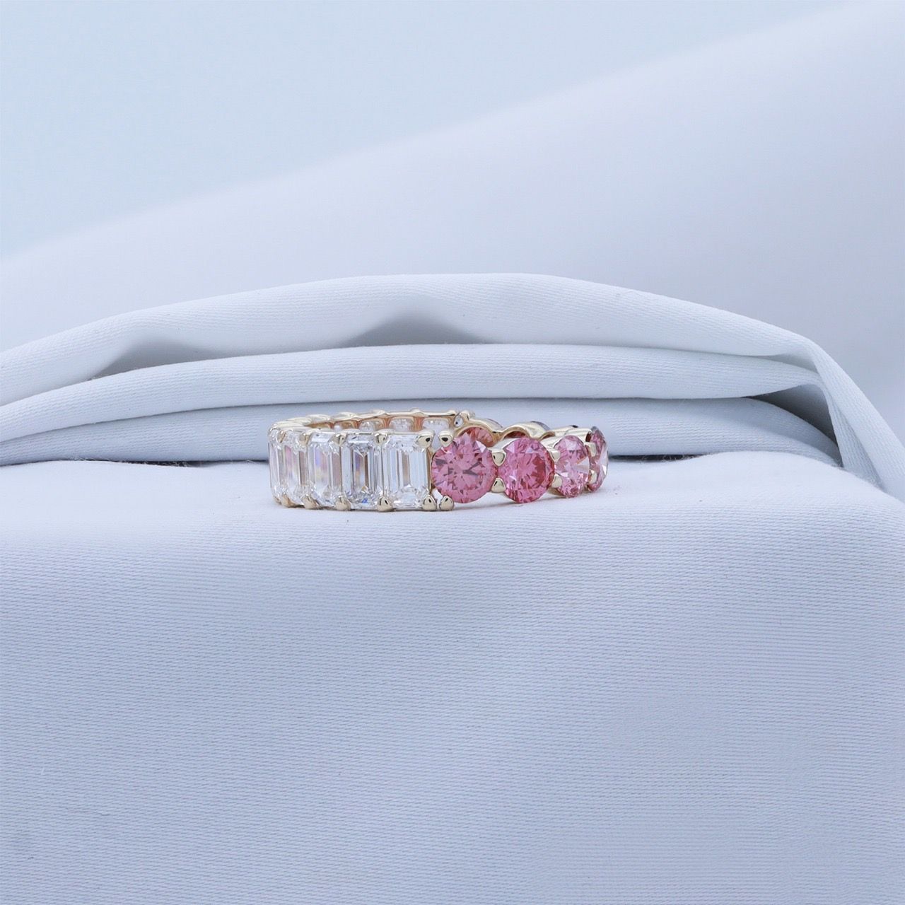 Emerald Cut and Round Cut Lab Grown Diamond Half & Half Eternity Band