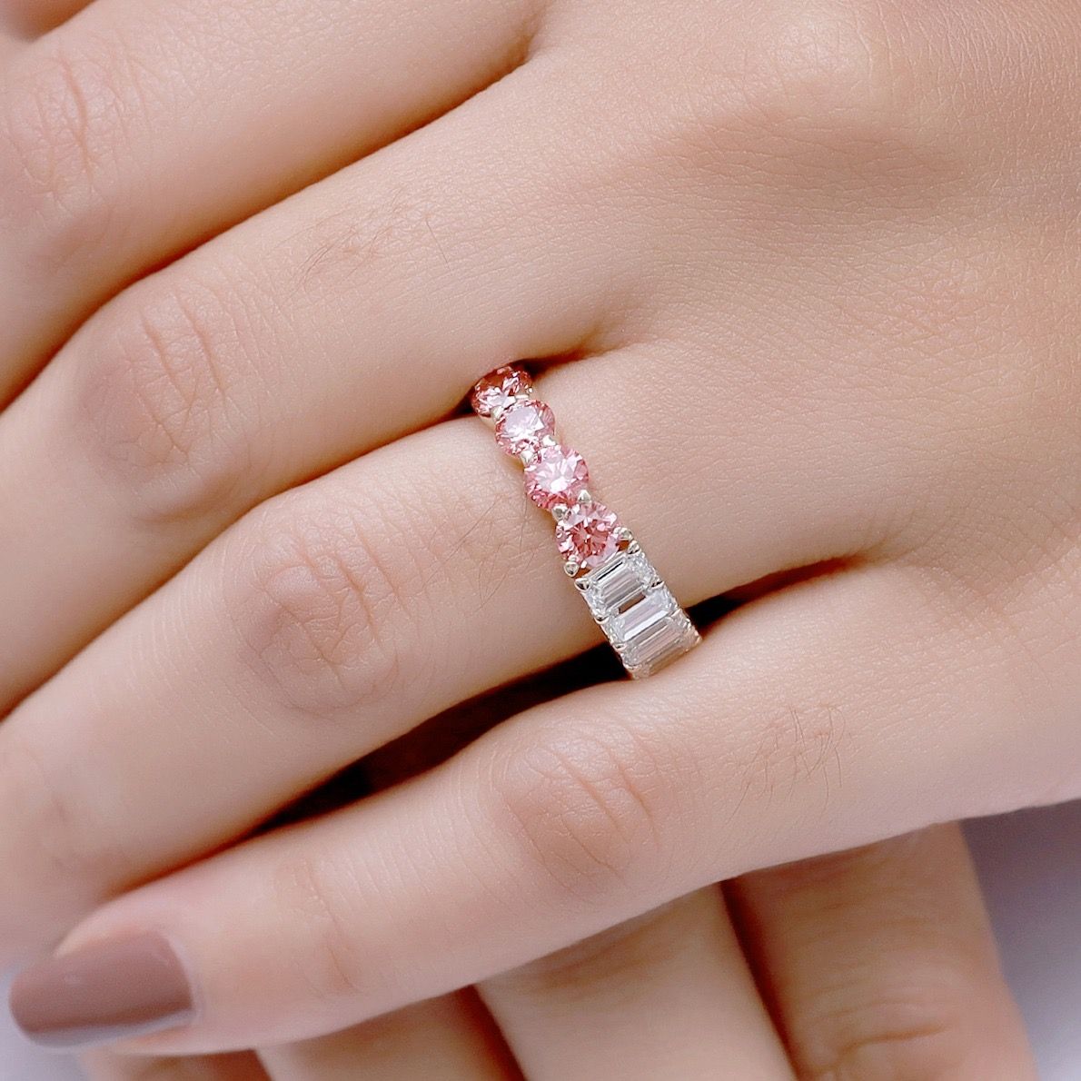 Emerald Cut and Round Cut Lab Grown Diamond Half & Half Eternity Band