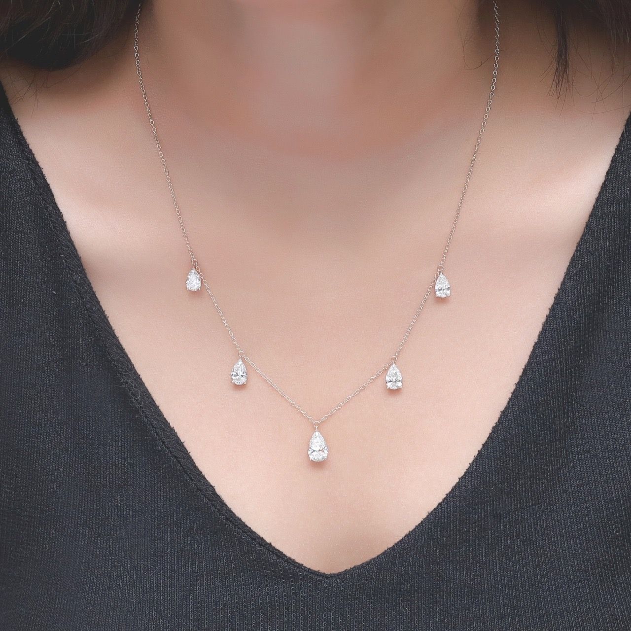 Pear Shaped Lab Grown Diamond Station Drop Necklace