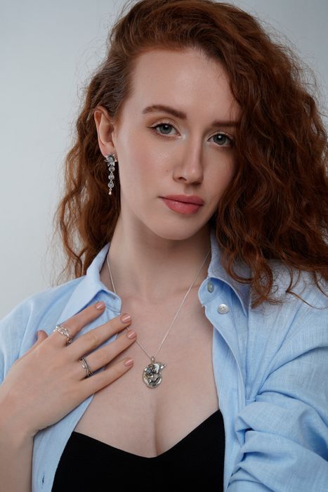 Silver Sleeping Fox Necklace with Moonstones