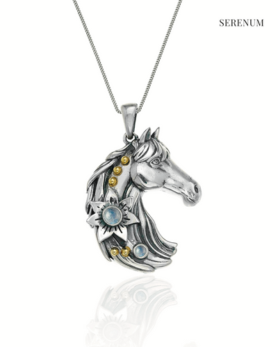 Silver Horse Necklace with Moonstones