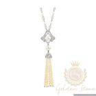 Freshwater Pearl Diamond Tassel Necklace and Earrings in 18K White Gold