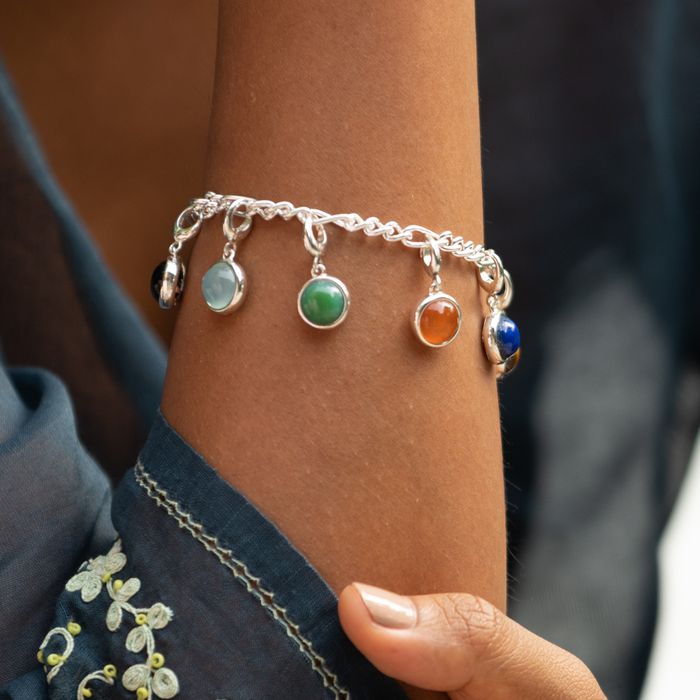 Large Linked Figaro Charm Bracelet