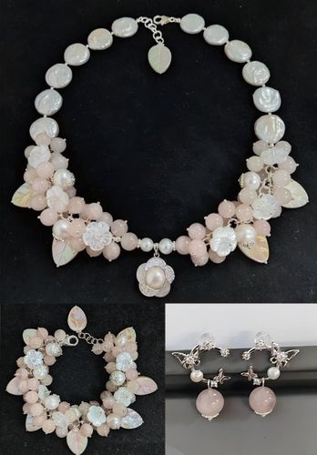 Natural Morganite and Freshwater Pearl Jewelry Set