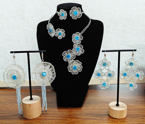Sterling Silver Wire Crochet Blossom Jewelry Set
