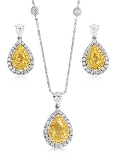 Yellow Gold Diamond Pendant and Earrings