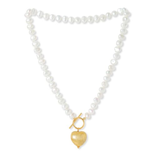 Cultured freshwater pearl necklace & bracelet with gold vermeil heart