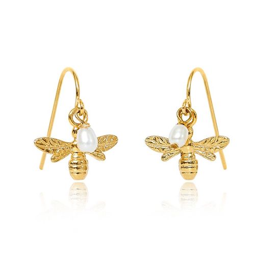 Gold vermeil bumble bee earrings with cultured freshwater pearls