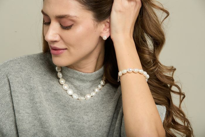 Large irregular cultured freshwater pearl necklace with sterling silver clasp