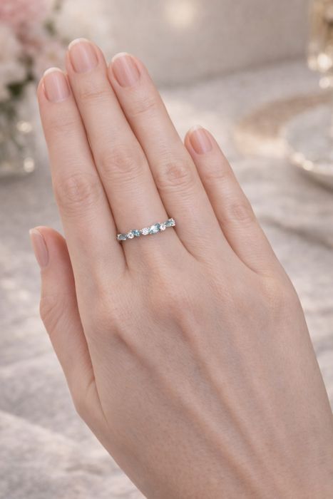 Silver & Aqua Cubic Zirconia Ocean Sparkle Ring