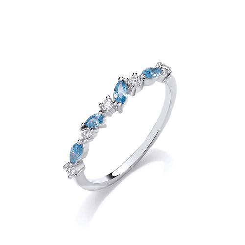 Silver & Aqua Cubic Zirconia Ocean Sparkle Ring