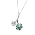 Silver & Emerald Cubic Zirconia Floral Bloom Necklace