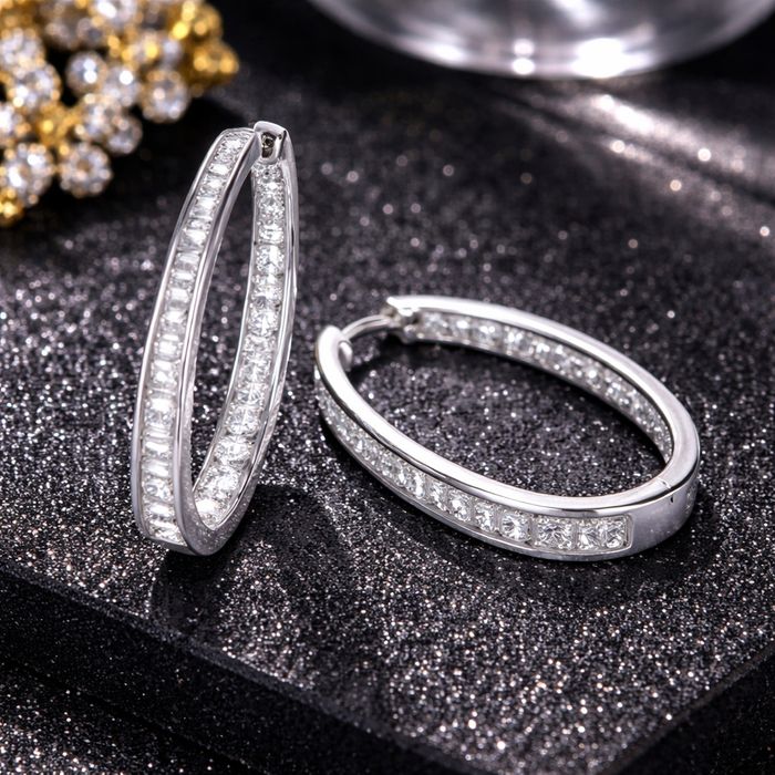 Silver & Cubic Zirconia Opulent Hoop Earrings