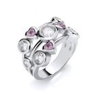 Silver & Pink Hearts Cubic Zirconia Bubble Ring