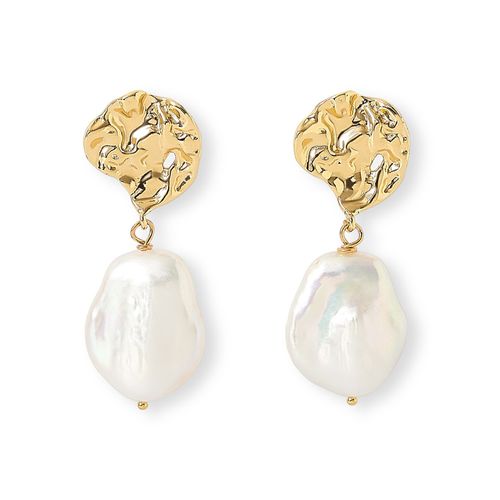 Gold ‘molten’ studs with large keishi pearl drops