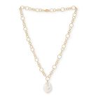 Large keishi pearl pendant on gold plated sterling silver chunky chain with silver clasp