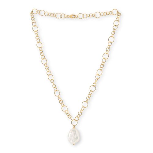 Large keishi pearl pendant on gold plated sterling silver chunky chain with silver clasp