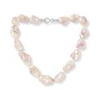 Large pink ‘fireball’ cultured freshwater pearl necklace with figure of eight pave clasp