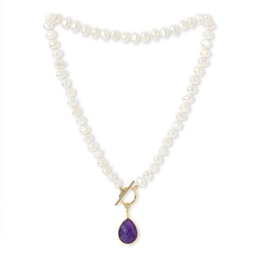 White irregular pearl necklace with Amethyst vermeil pendant