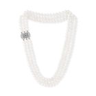 Triple strand cultured freshwater pearl necklace with silver oblong pave clasp