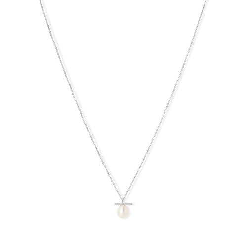 Sterling silver chain necklace with bar & cultured freshwater pearl