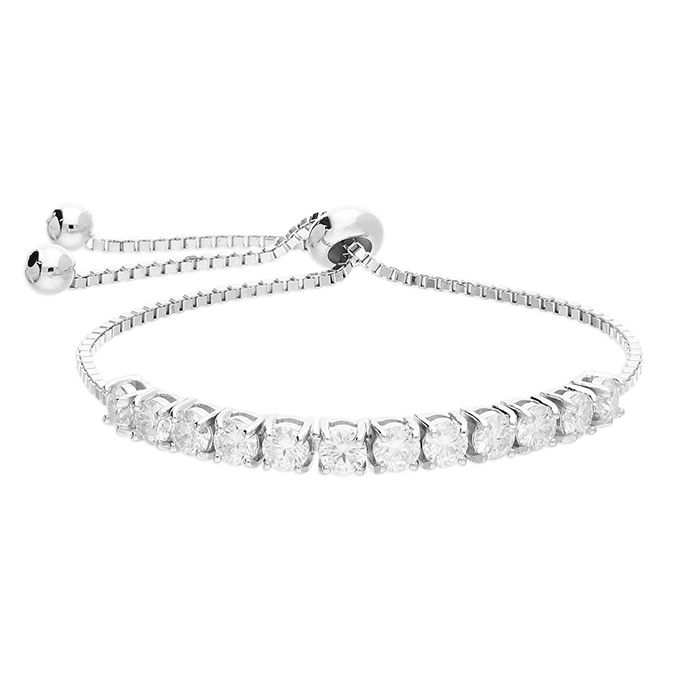 Sterling Silver Rhodium Moissanite Half Tennis Slider Bracelet