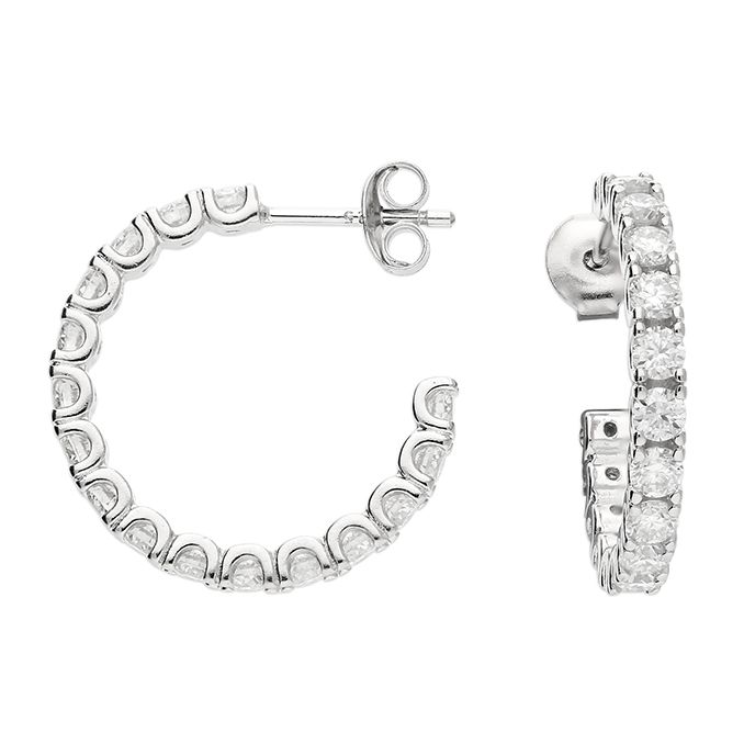 Sterling Silver Rhodium Moissanite Half Hoop Earrings