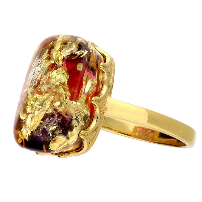 Sterling Silver Gold Plated Amber Cushion Ring