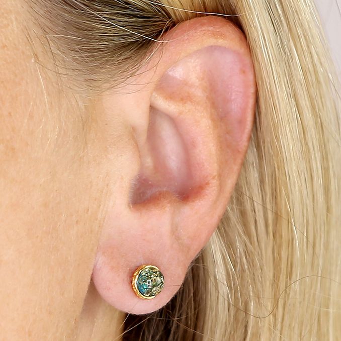 Sterling Silver Gold Plated Blue Amber Stud Earrings
