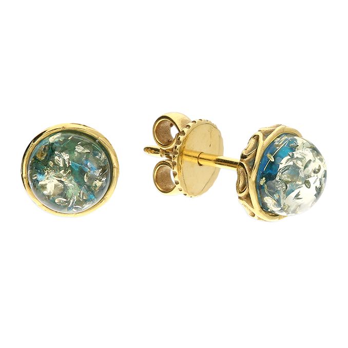 Sterling Silver Gold Plated Blue Amber Stud Earrings