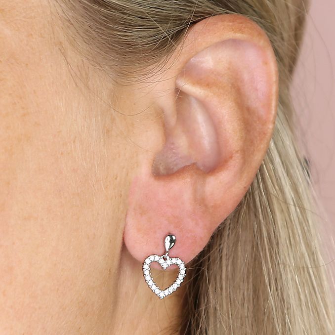 Sterling Silver Rhodium Heart Moissanite Stud Earrings