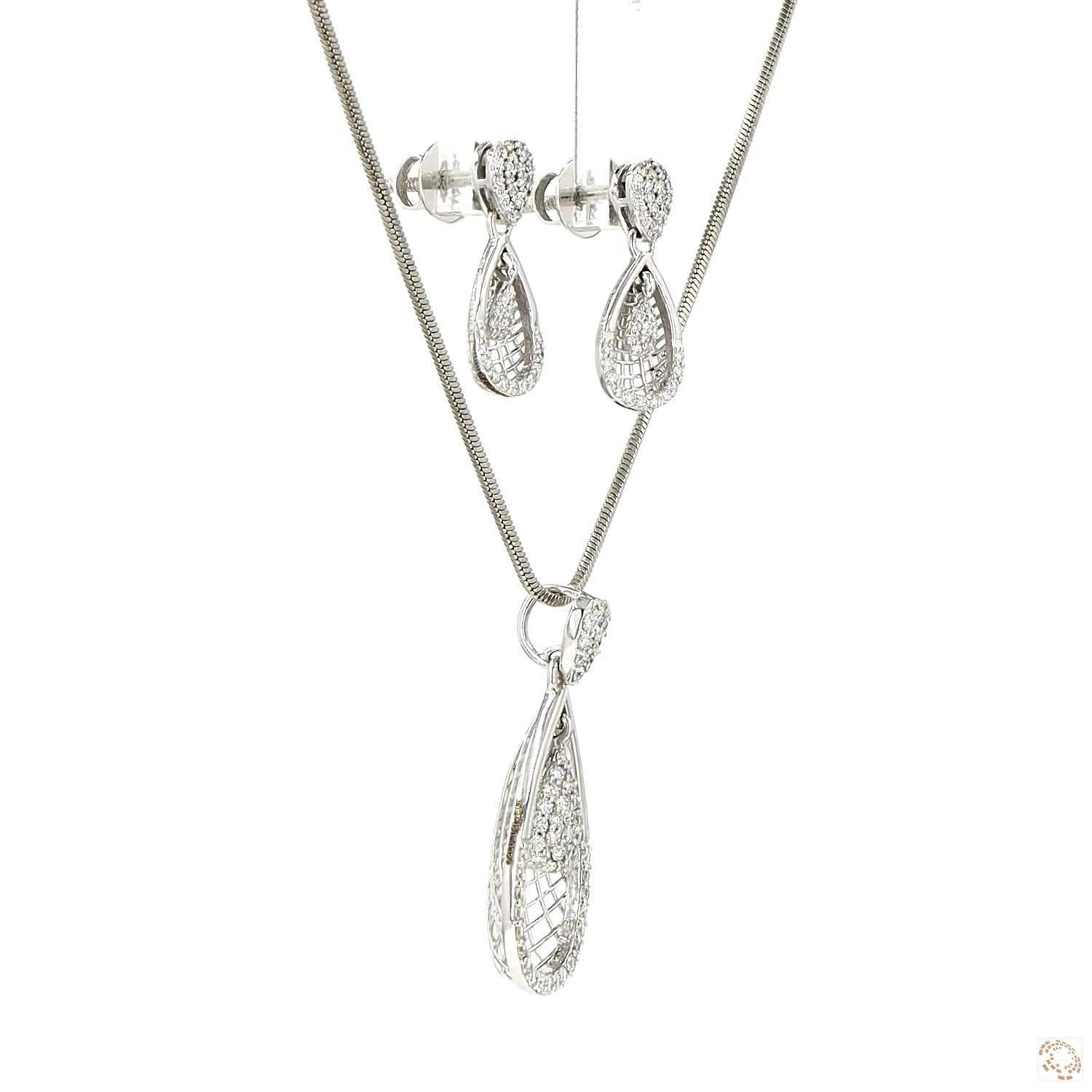 Pendant - 18 kt. White gold - 1.06ct. tw. - Stuning Pendant & Earing