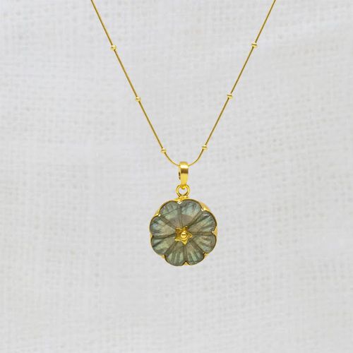 Carved Gemstone Flower Pendant Necklace