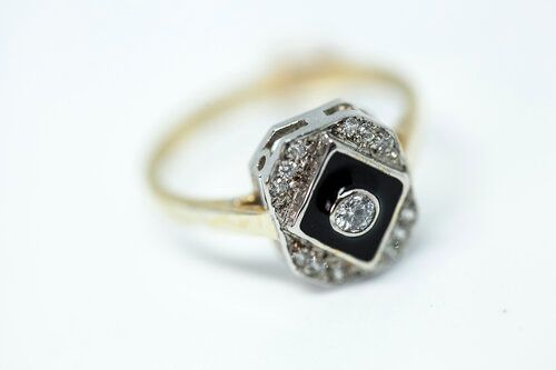Art Deco inspired Diamond and Enamel Ring