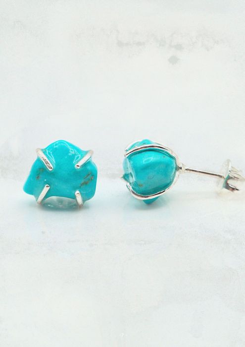 Raw Gemstone Birthstone Earrings - Sterling Silver