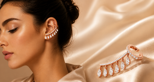 Aurora Cascade Round Brilliant & Pear Cut Lab Grown Diamond Ear Cuffs
