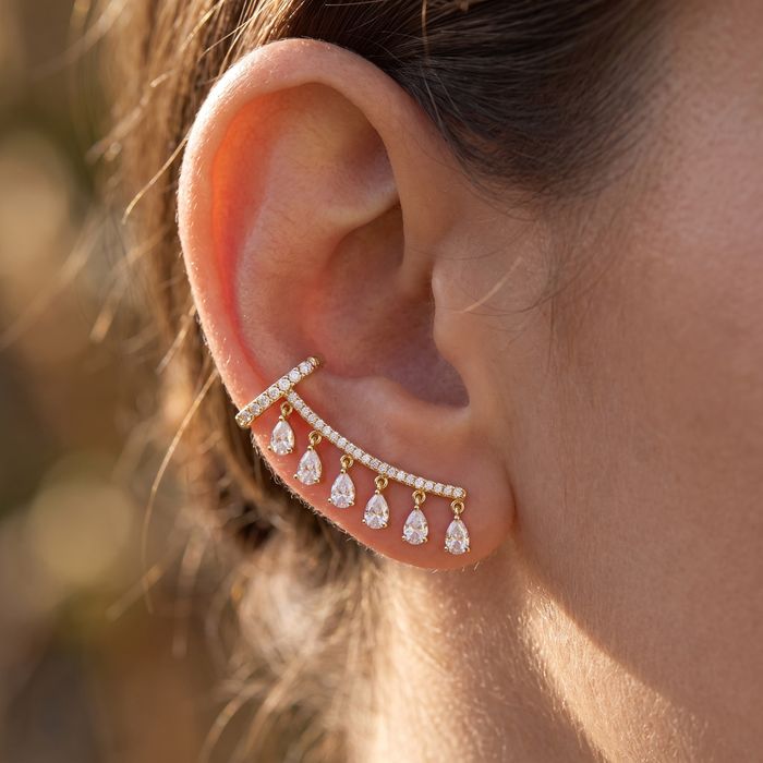 Aurora Cascade Round Brilliant & Pear Cut Lab Grown Diamond Ear Cuffs