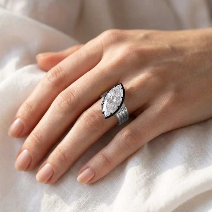 Noir Elegance Marquise Solitaire Gold Ring