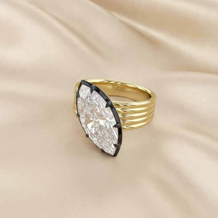 Noir Elegance Marquise Solitaire Gold Ring