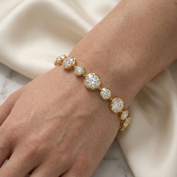 Bezel-Set Round Lab-Grown Diamond Tennis Bracelet