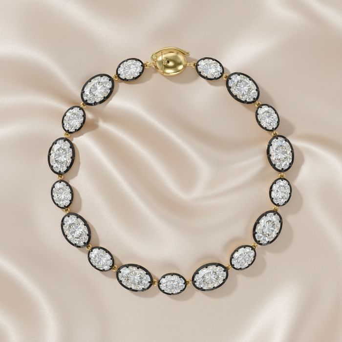  Black Rhodium Oval Diamond Tennis Bracelet.t