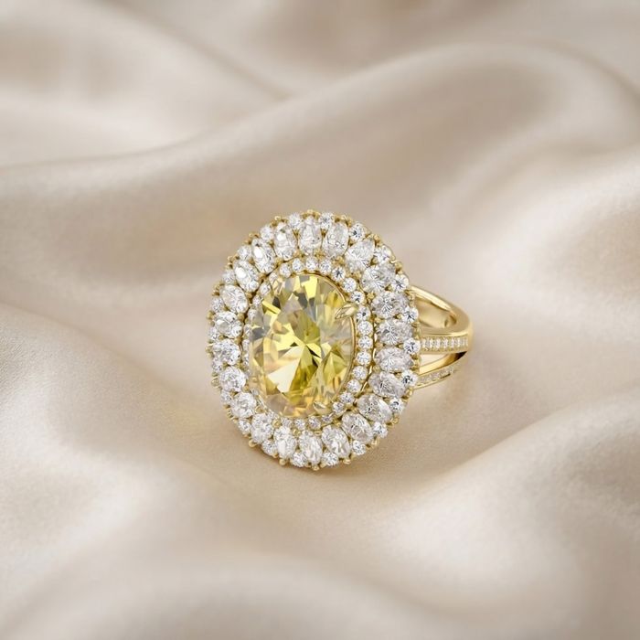 Elegant Yellow Halo Statement Ring