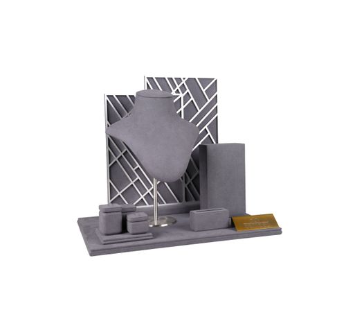 Modern Grey Suede Jewelry Display Stand Set