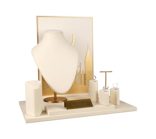 Cream Microfiber Jewelry Display Set with Gold Skyline Backdrop