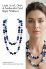 LAPIS LAZULI, ONYX & FRESHWATER PEARL ROPE NECKLACE